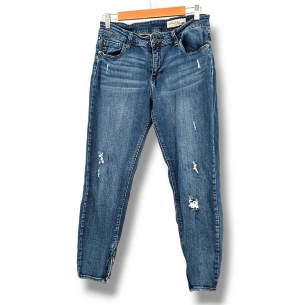 Pistola Distressed‎ Ankle Skinny Jeans Zipper Hem Medium Wash Denim Size 32